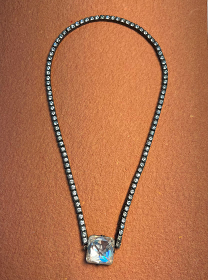Art Deco Sterling and White Paste Choker Necklace with Pendant Clasp
