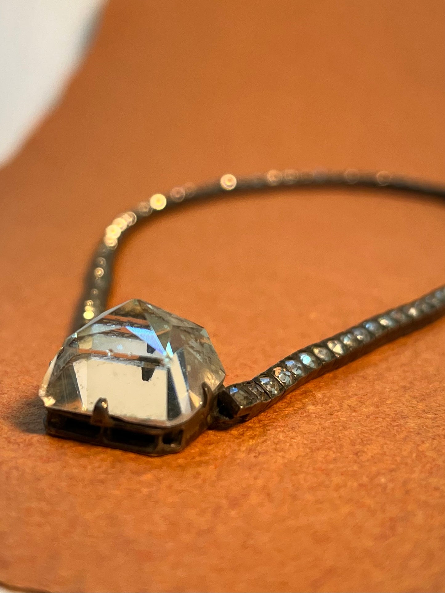 Art Deco Sterling and White Paste Choker Necklace with Pendant Clasp