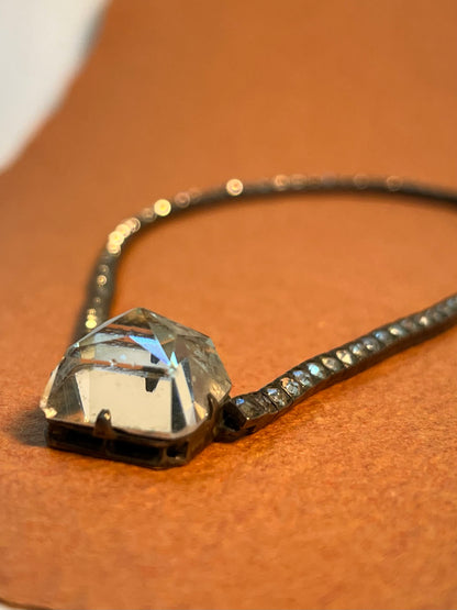 Art Deco Sterling and White Paste Choker Necklace with Pendant Clasp