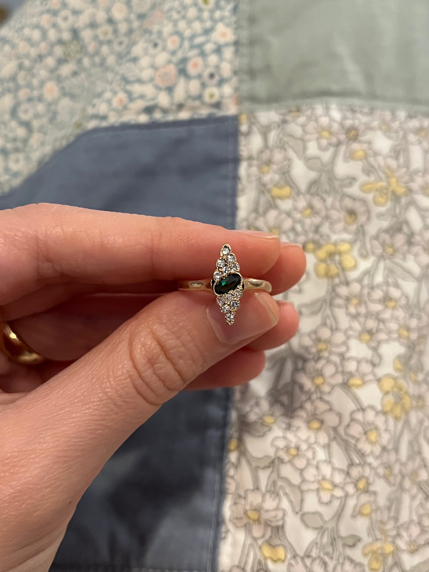 Antique 10K Diamond and Tourmaline Navette Ring