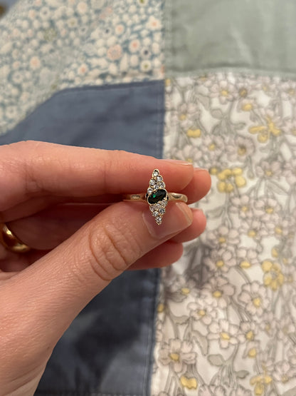 Antique 10K Diamond and Tourmaline Navette Ring