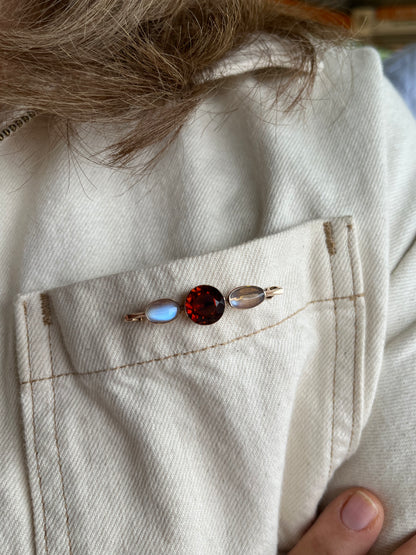 Antique 9K Moonstone and Citrine Brooch