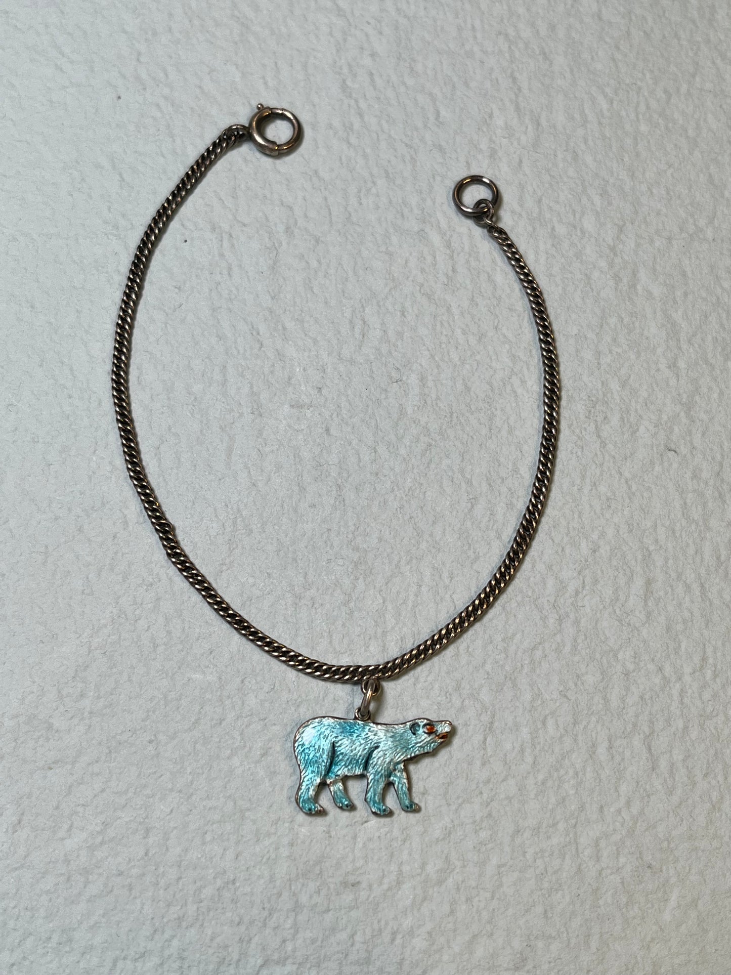 Antique Curb Link Bracelet with Enameled Polar Bear Charm