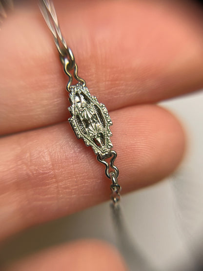Art Deco White Gold Filled Pink Paste Necklace, Dead Stock