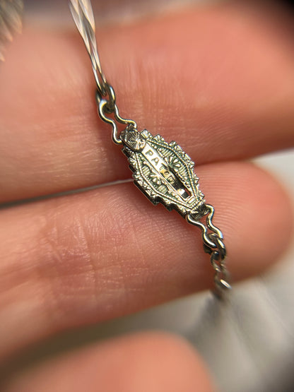 Art Deco White Gold Filled Pink Paste Necklace, Dead Stock