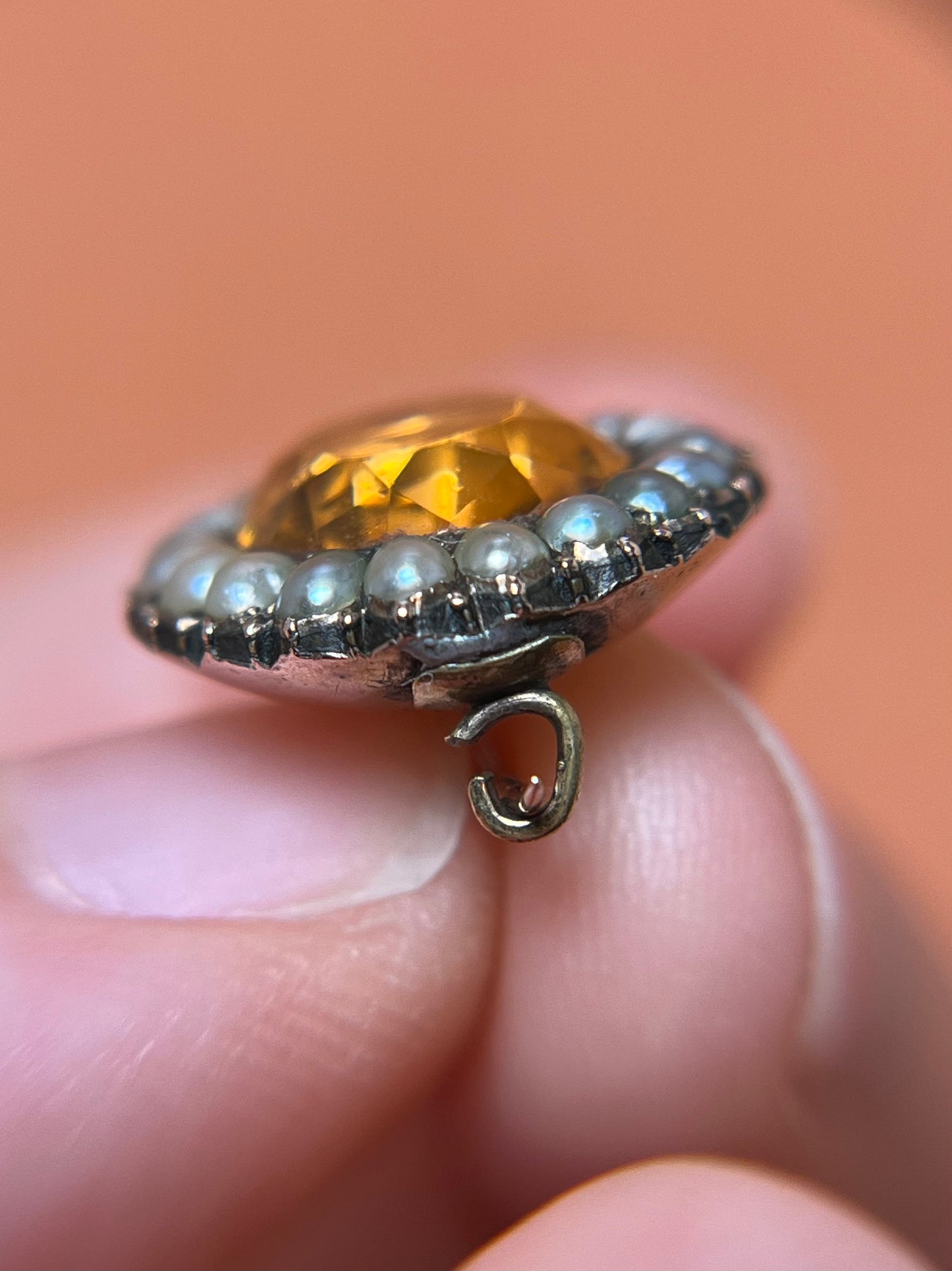 Antique Georgian Topaz Paste with Seed Pearl Halo Brooch