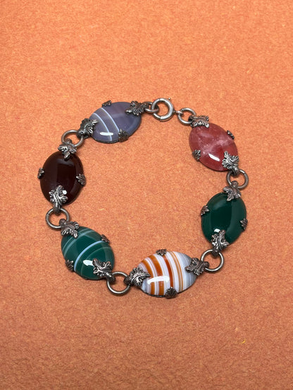 Antique Scottish Specimen Agate Bracelet in Sterling c. 1900