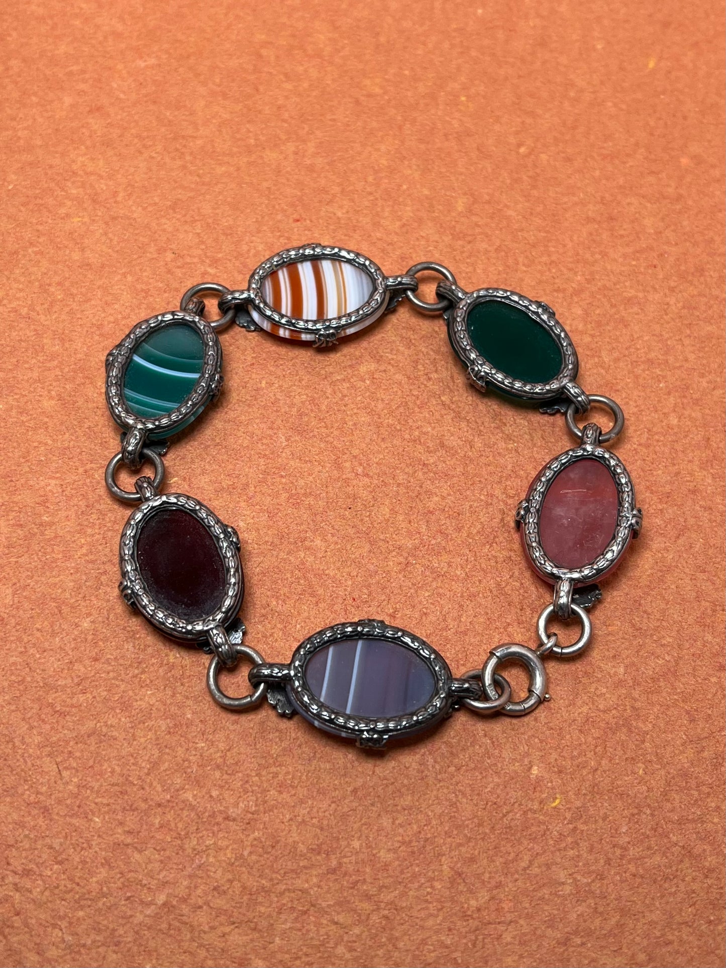 Antique Scottish Specimen Agate Bracelet in Sterling c. 1900