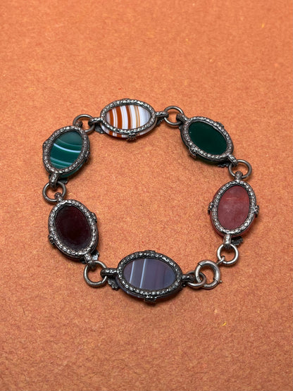 Antique Scottish Specimen Agate Bracelet in Sterling c. 1900