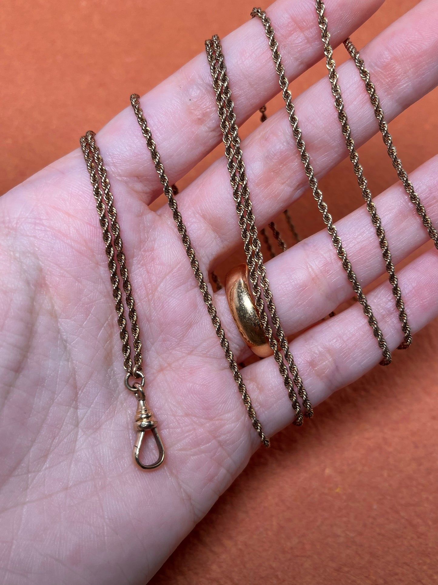 Antique Gold Filled Longuard Rope Chain with Dog Clip