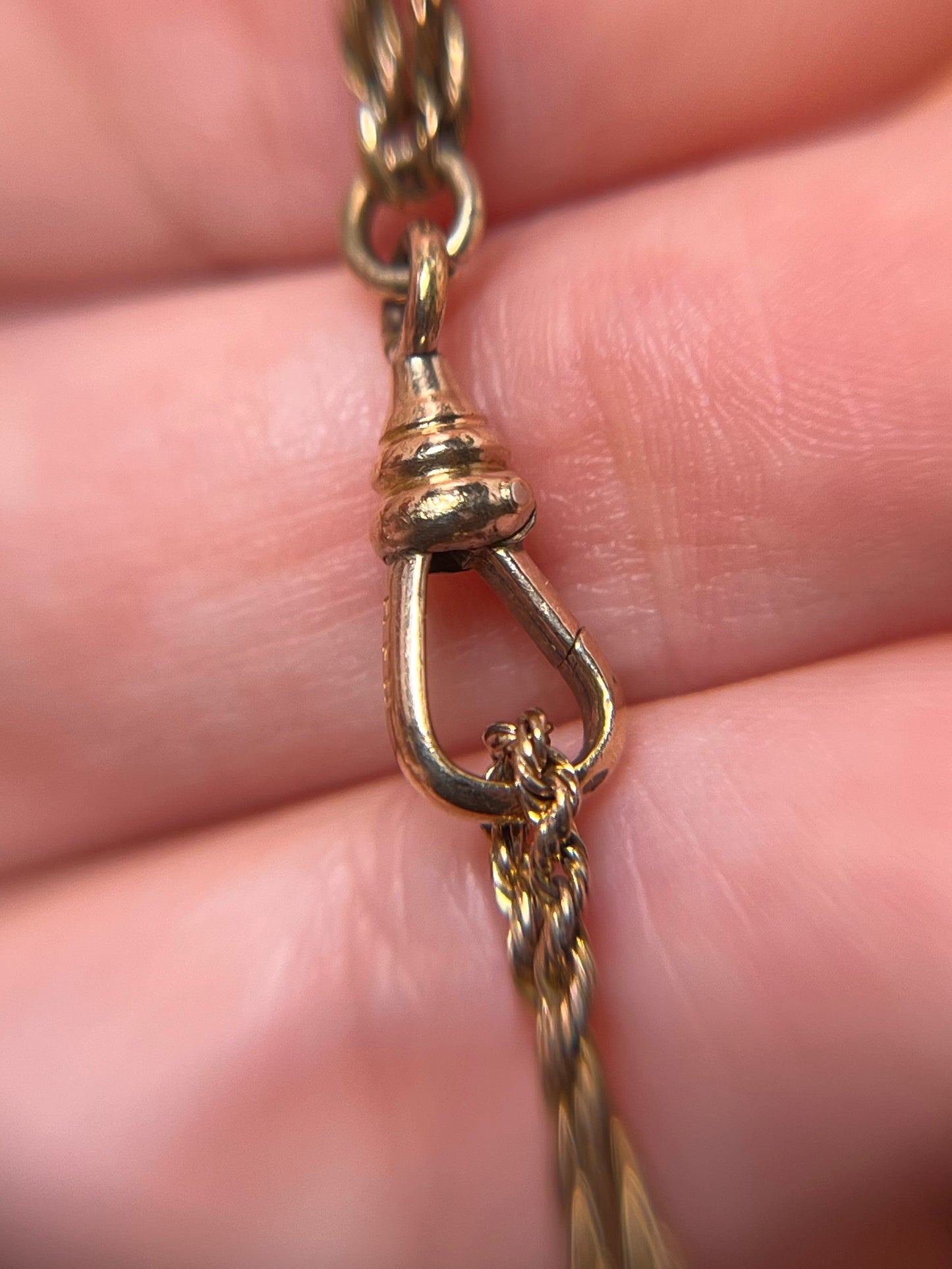 Antique Gold Filled Longuard Rope Chain with Dog Clip