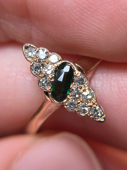 Antique 10K Diamond and Tourmaline Navette Ring