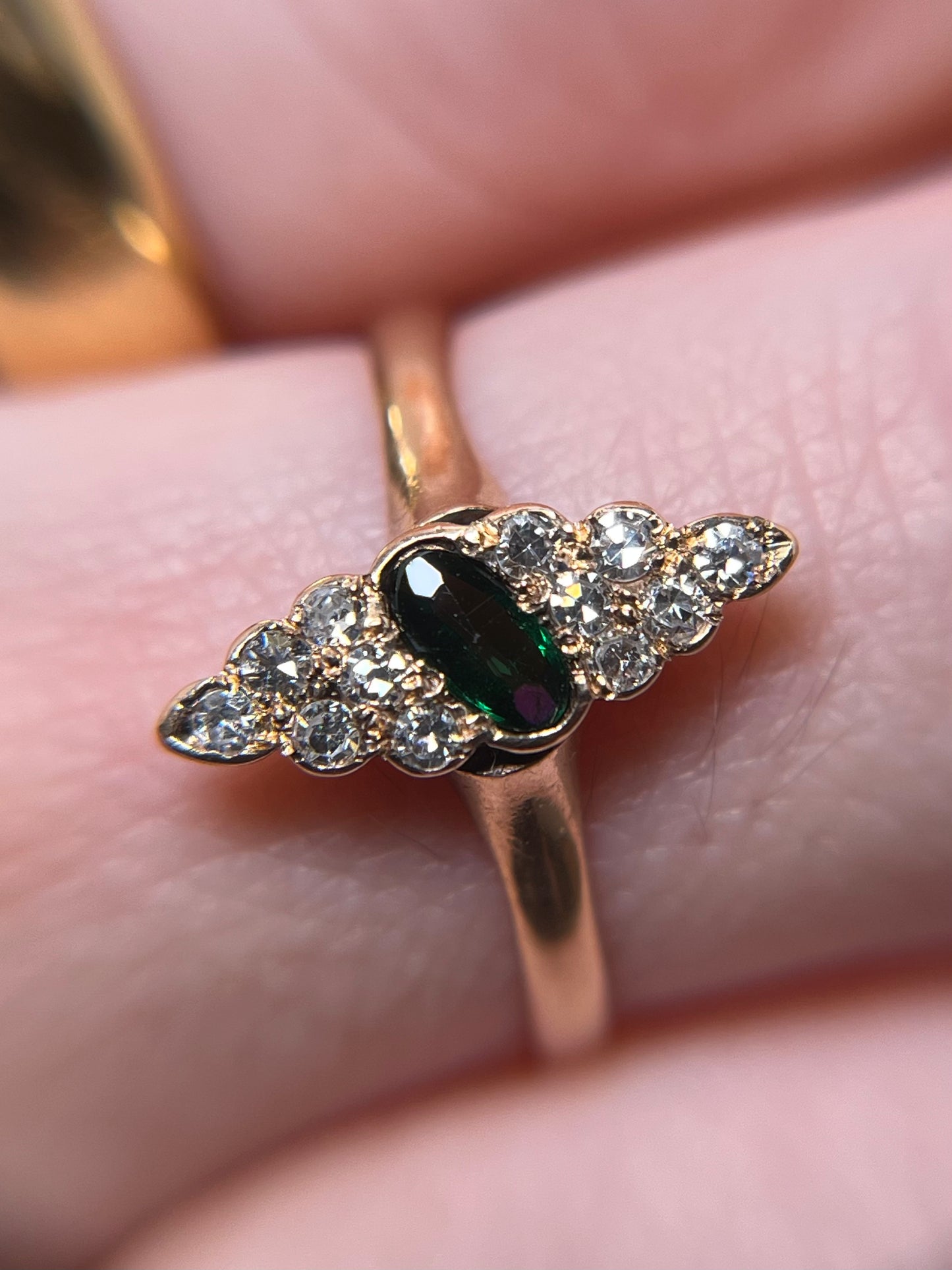 Antique 10K Diamond and Tourmaline Navette Ring
