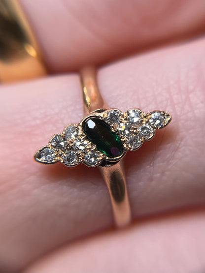 Antique 10K Diamond and Tourmaline Navette Ring