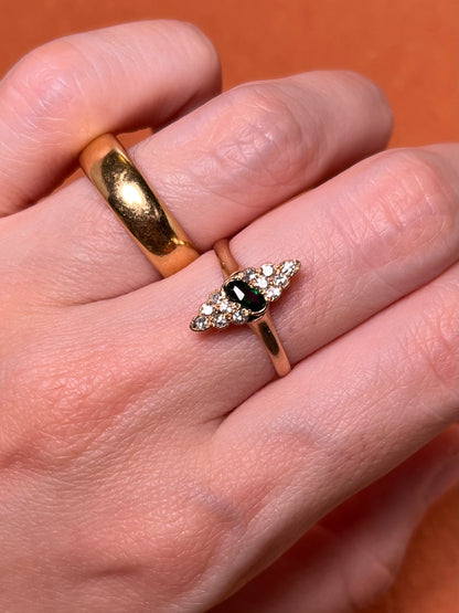Antique 10K Diamond and Tourmaline Navette Ring