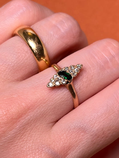 Antique 10K Diamond and Tourmaline Navette Ring