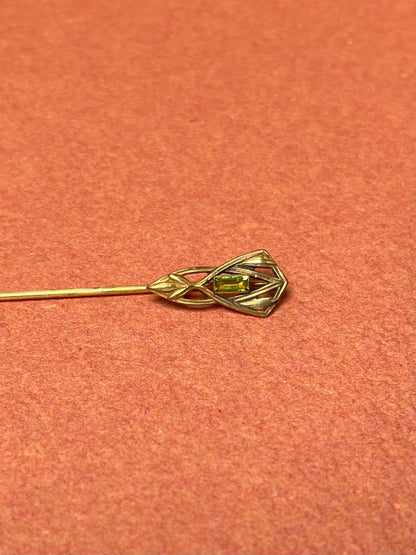 Art Nouveau Gold Filled Stickpin with Green Paste