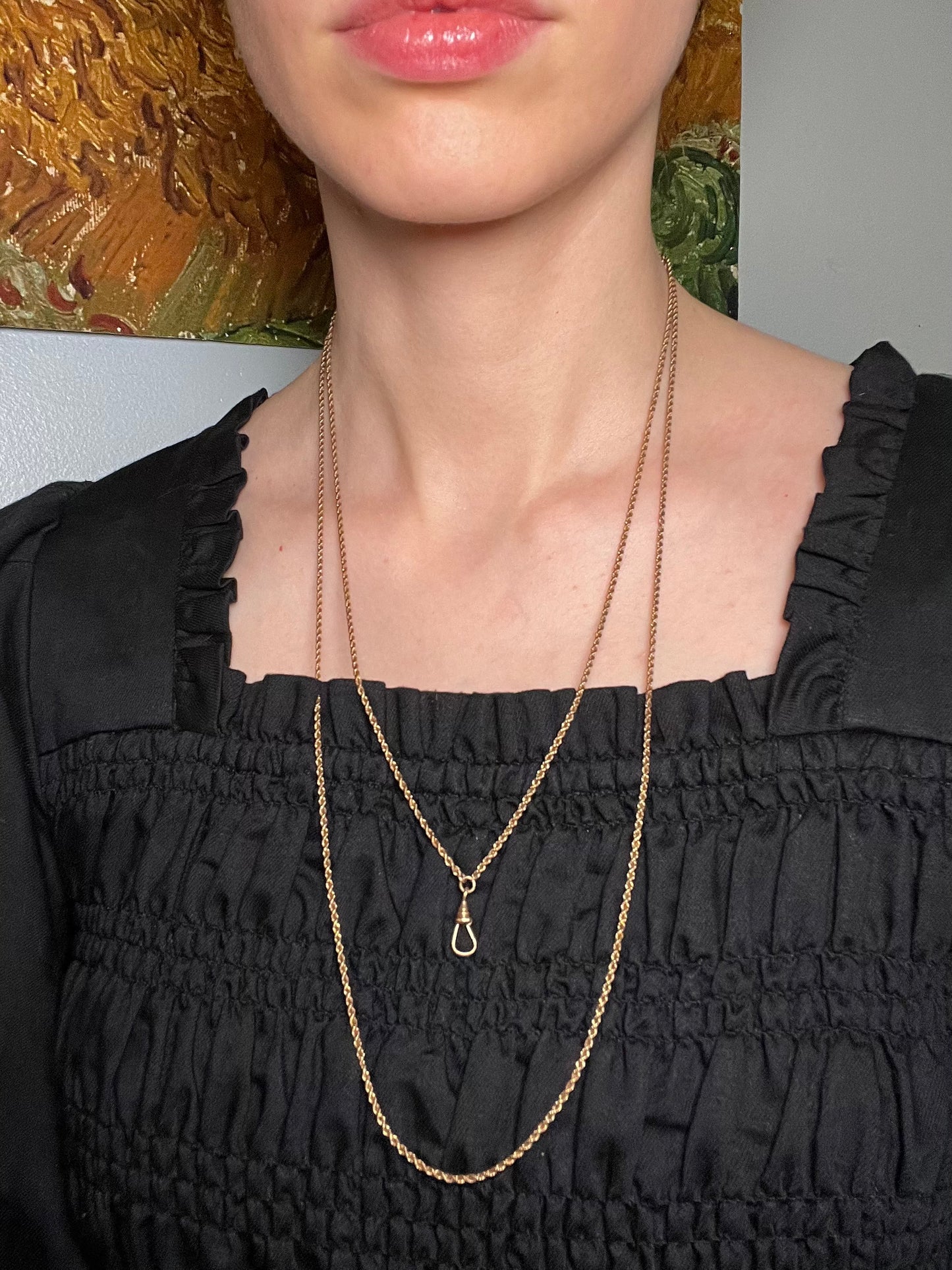 Antique Gold Filled Longuard Rope Chain with Dog Clip