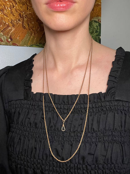 Antique Gold Filled Longuard Rope Chain with Dog Clip