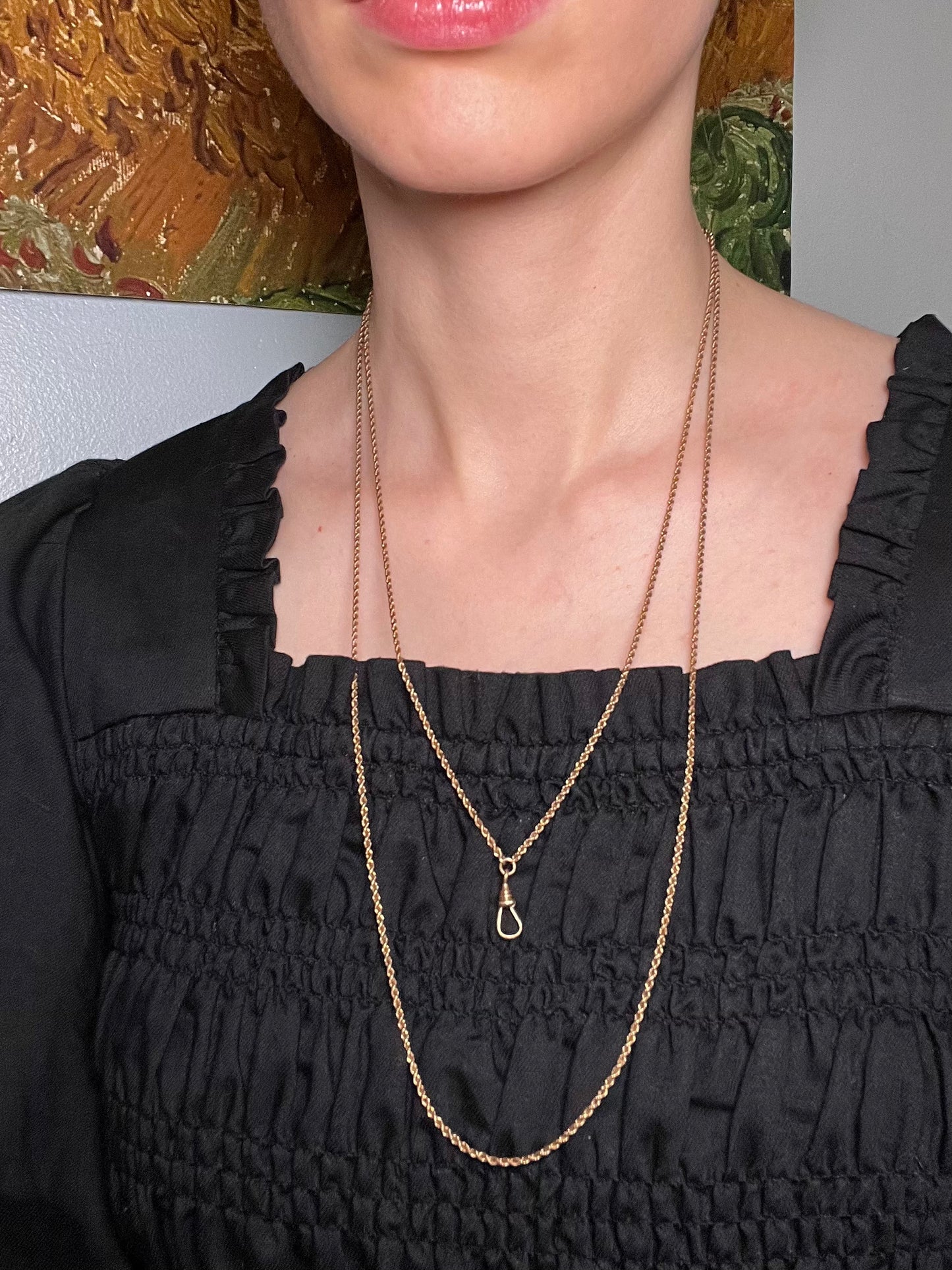 Antique Gold Filled Longuard Rope Chain with Dog Clip