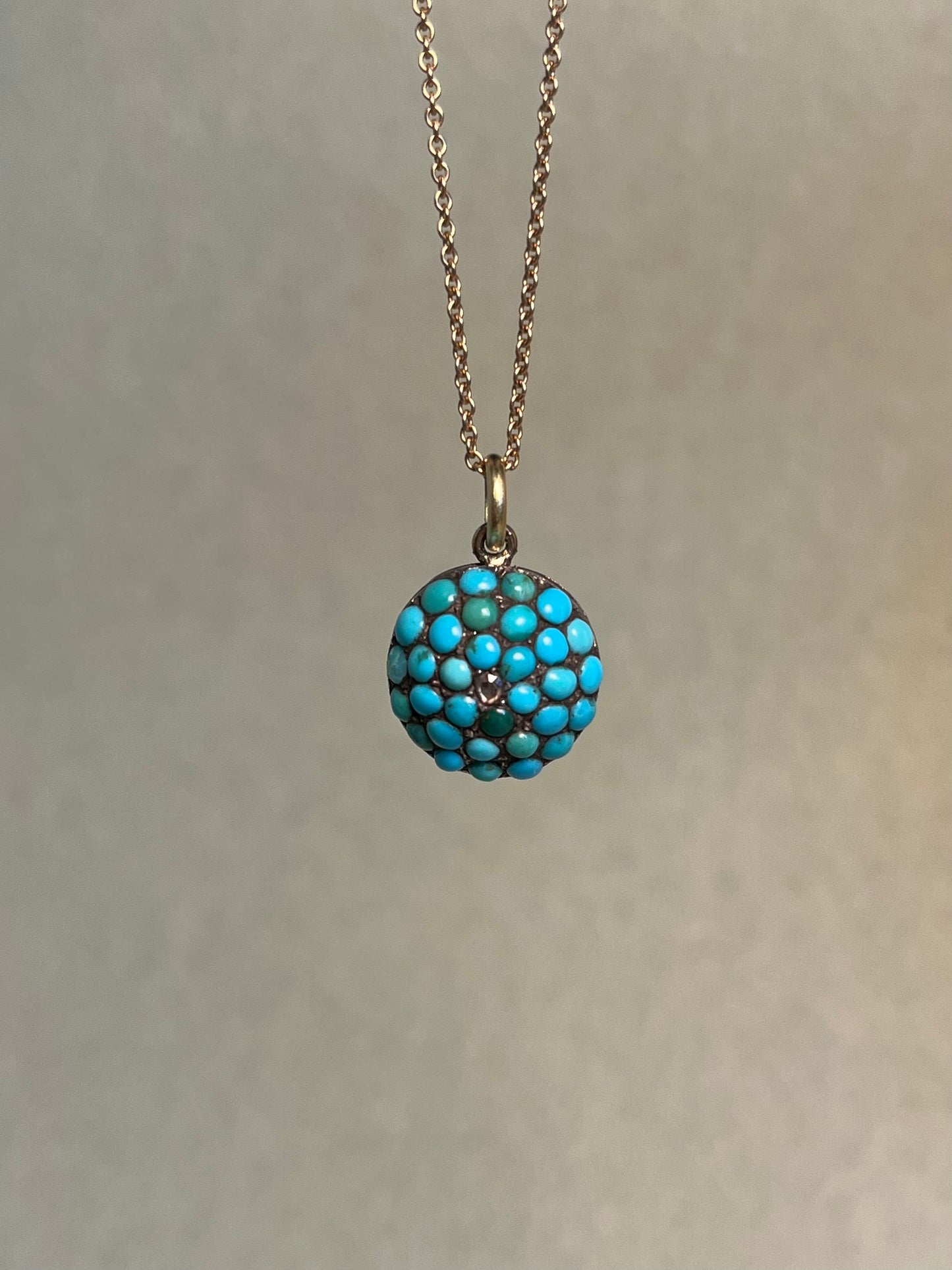 Victorian Turquoise Pavé and Rose Cut Diamond Pendant