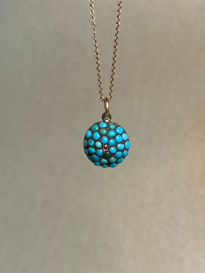 Victorian Turquoise Pavé and Rose Cut Diamond Pendant