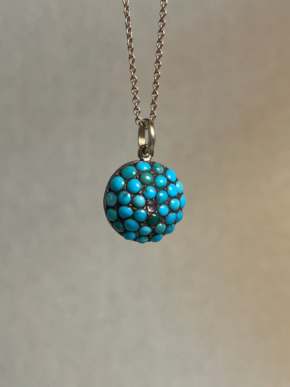 Victorian Turquoise Pavé and Rose Cut Diamond Pendant