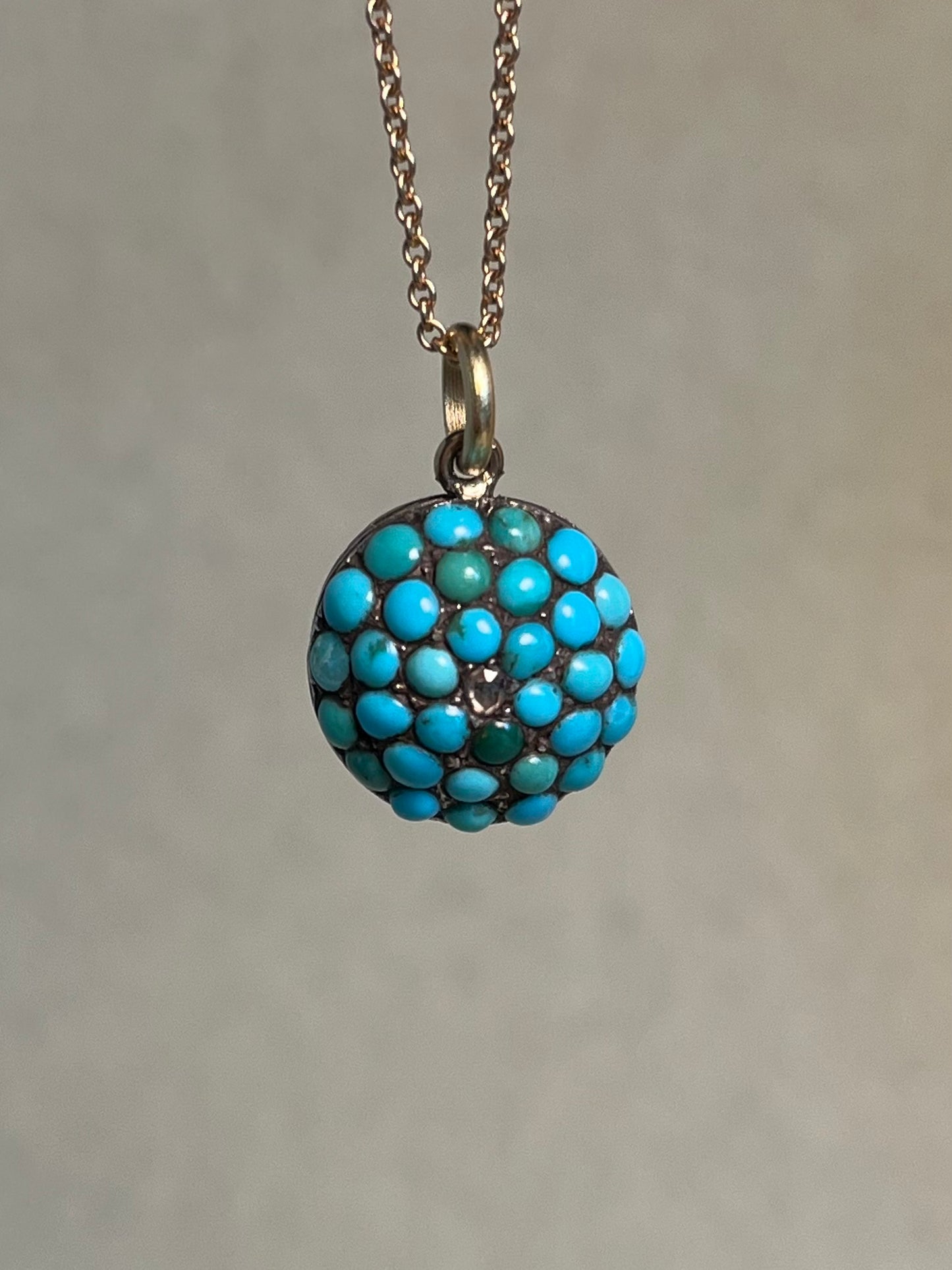 Victorian Turquoise Pavé and Rose Cut Diamond Pendant