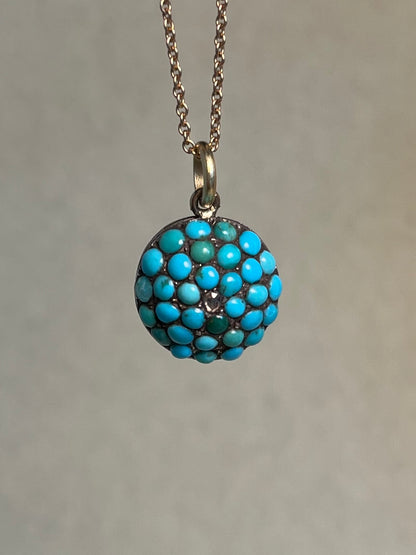 Victorian Turquoise Pavé and Rose Cut Diamond Pendant