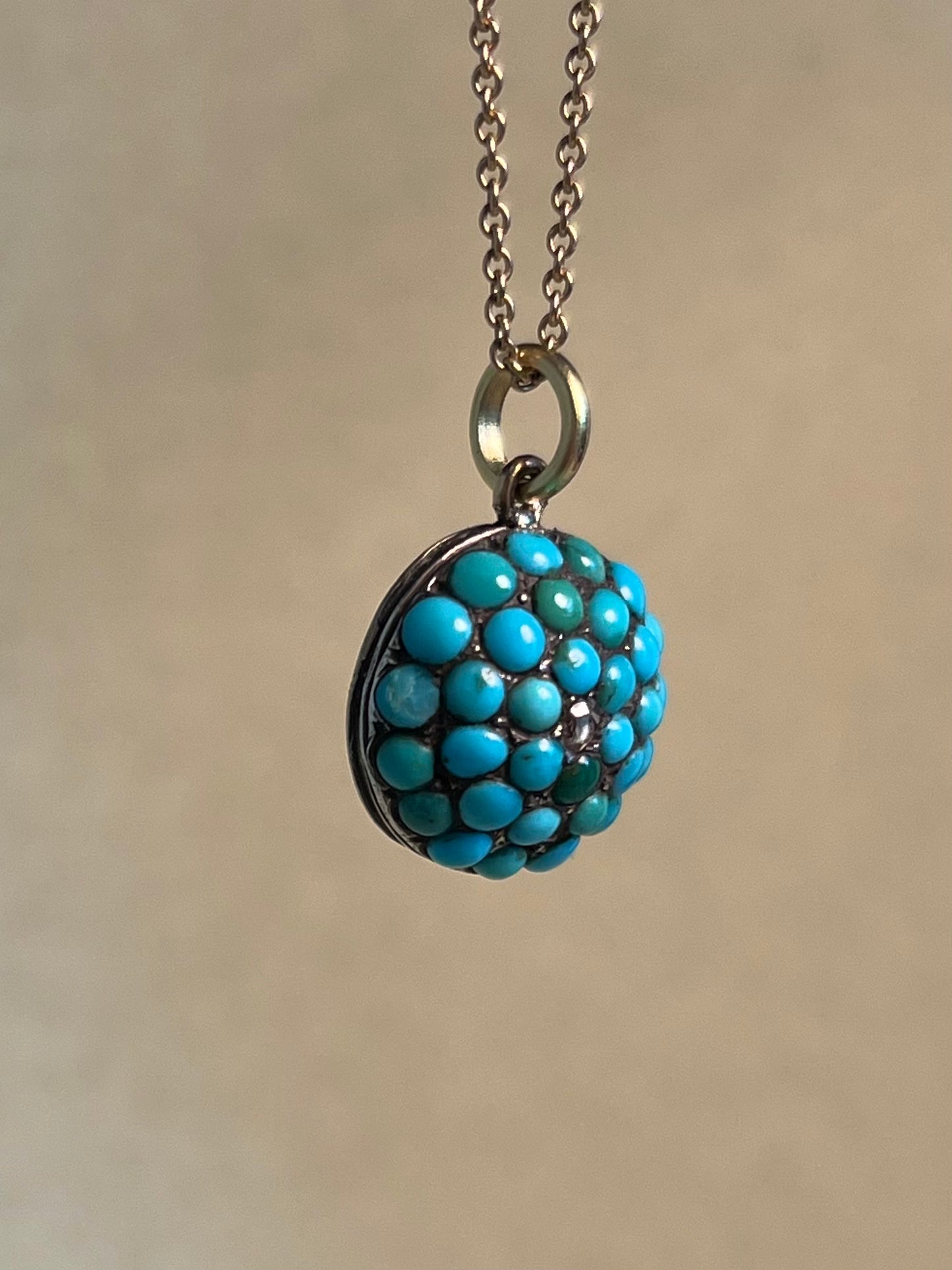 Victorian Turquoise Pavé and Rose Cut Diamond Pendant