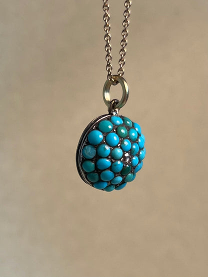 Victorian Turquoise Pavé and Rose Cut Diamond Pendant