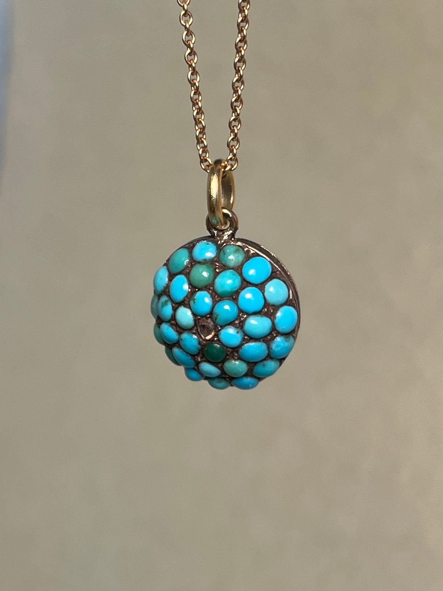 Victorian Turquoise Pavé and Rose Cut Diamond Pendant