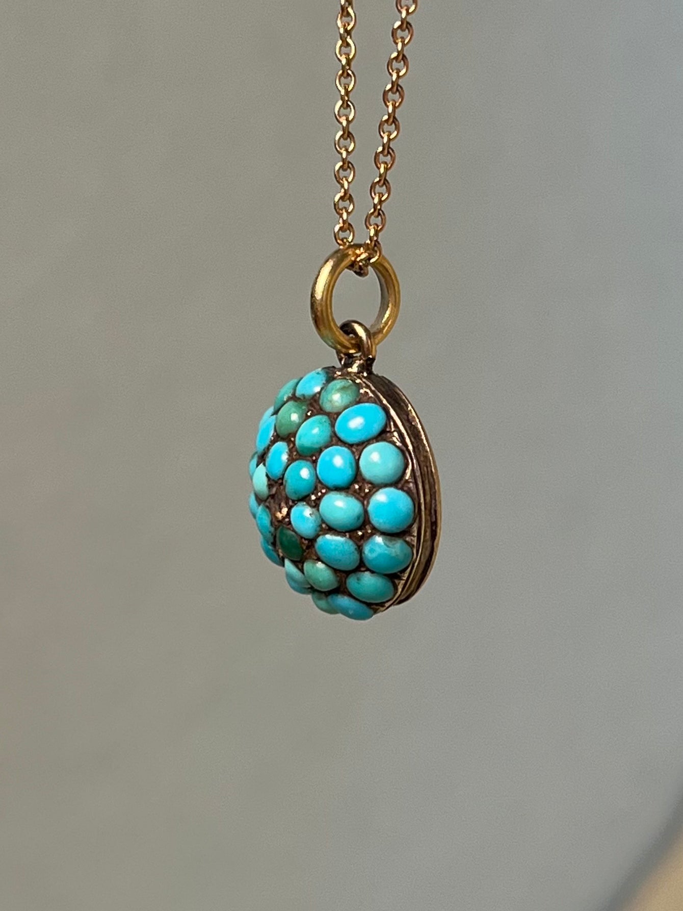 Victorian Turquoise Pavé and Rose Cut Diamond Pendant