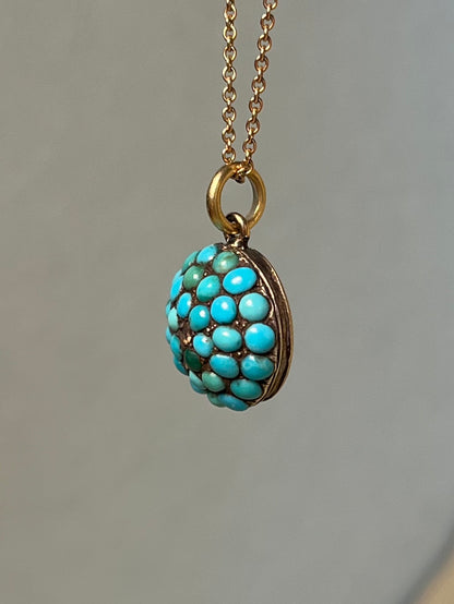 Victorian Turquoise Pavé and Rose Cut Diamond Pendant