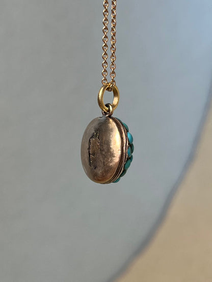 Victorian Turquoise Pavé and Rose Cut Diamond Pendant