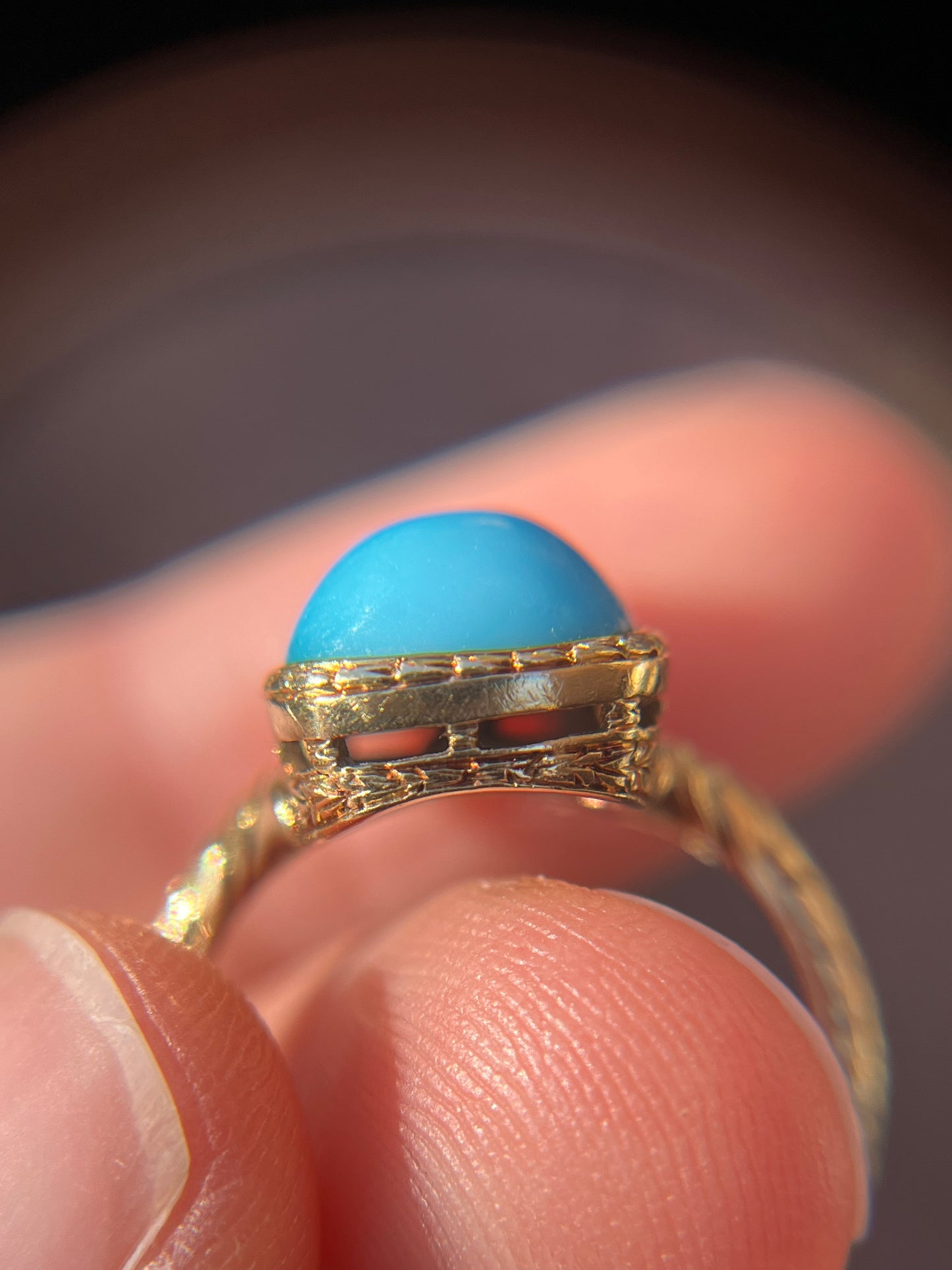 Antique 14K Yellow Gold Toi et Moi Ring with Blue Glass Cabochons