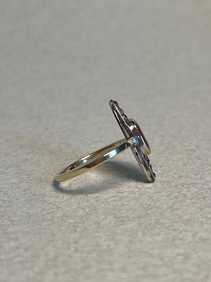 Antique ~2 Carat Ruby and Old Mine Cut Diamond Navette Ring