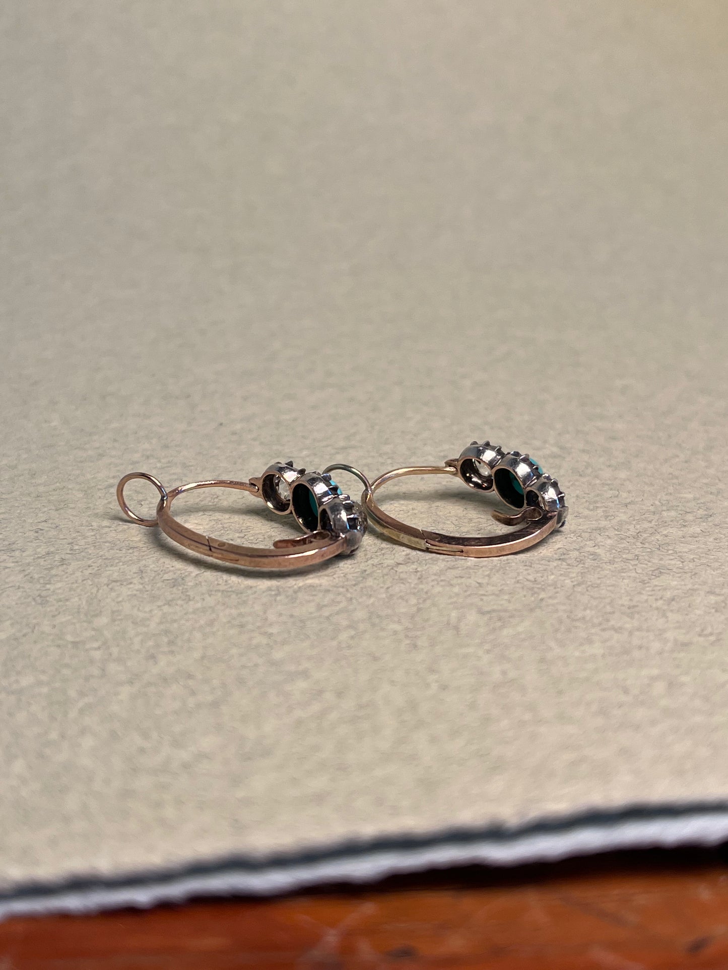 Georgian Collet Poissarde Hoop Earrings with Old Mine Cut Diamonds and Turquoise