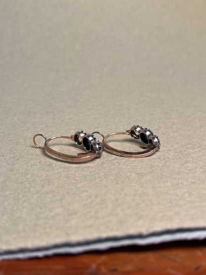 Georgian Collet Poissarde Hoop Earrings with Old Mine Cut Diamonds and Turquoise