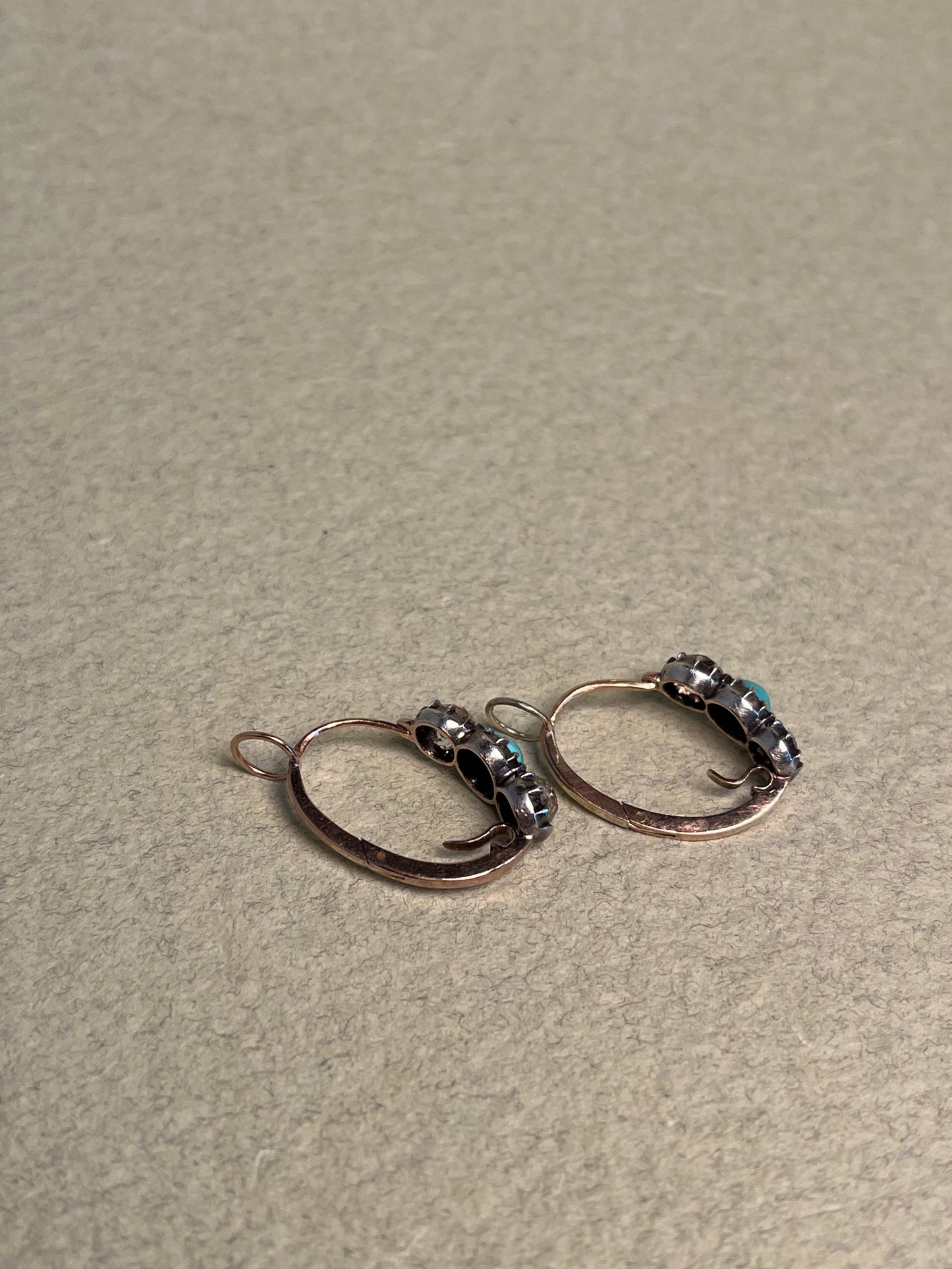 Georgian Collet Poissarde Hoop Earrings with Old Mine Cut Diamonds and Turquoise
