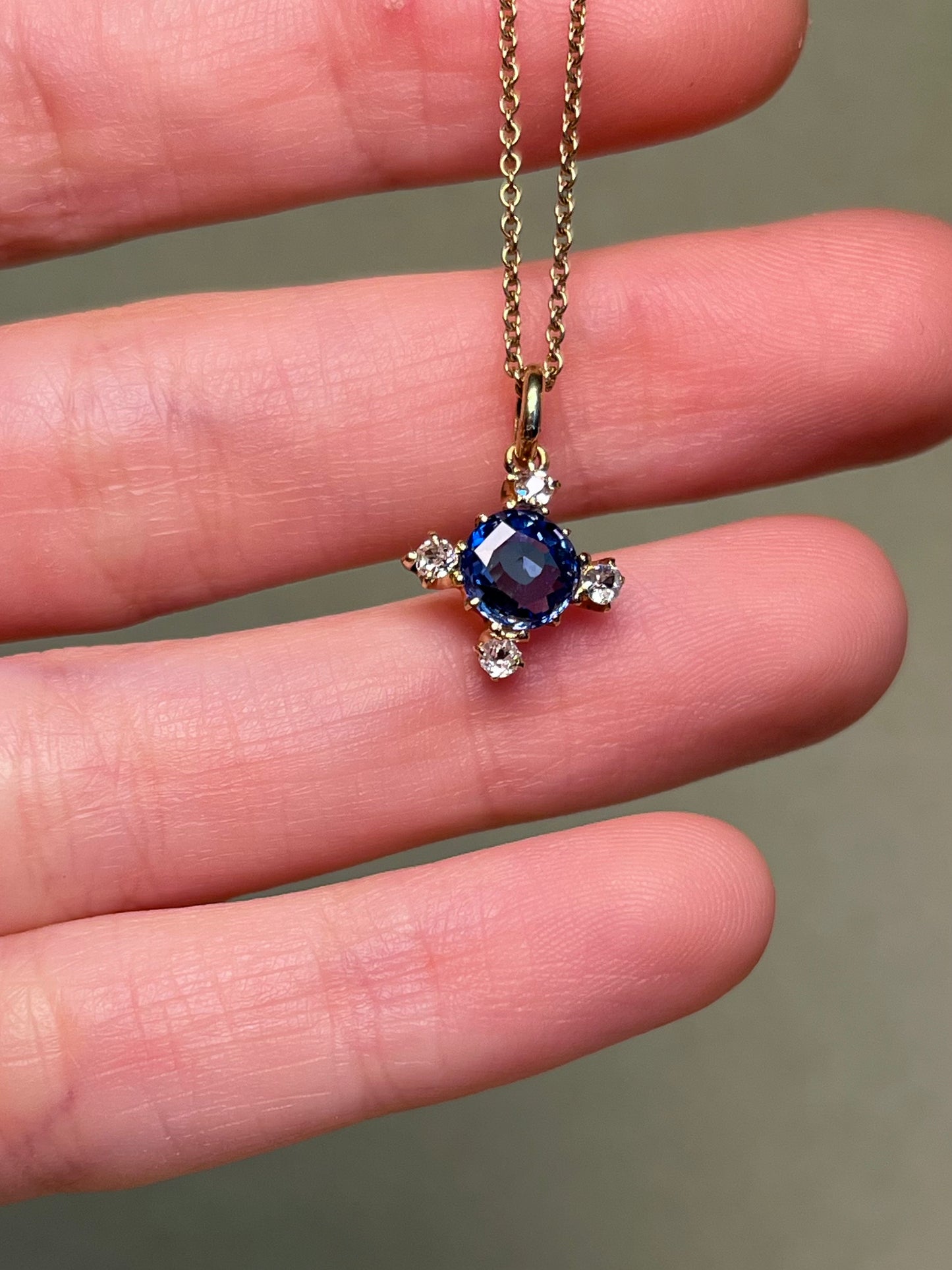 Antique Sapphire and Old Mine Cut Diamond Quatrefoil/Cruciform Charm