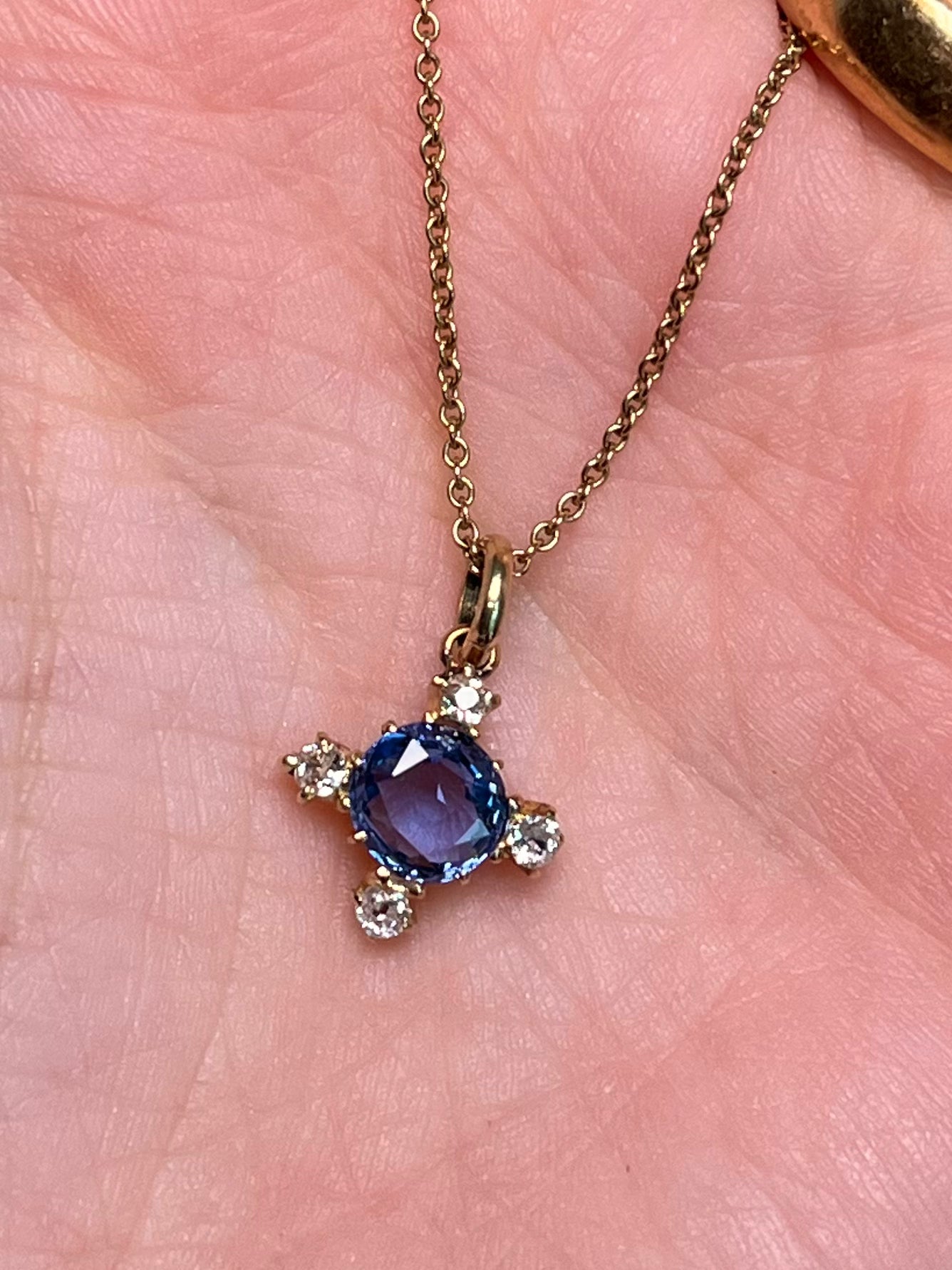 Antique Sapphire and Old Mine Cut Diamond Quatrefoil/Cruciform Charm