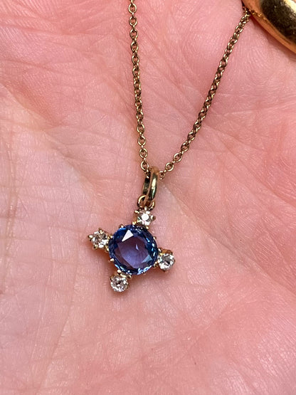 Antique Sapphire and Old Mine Cut Diamond Quatrefoil/Cruciform Charm