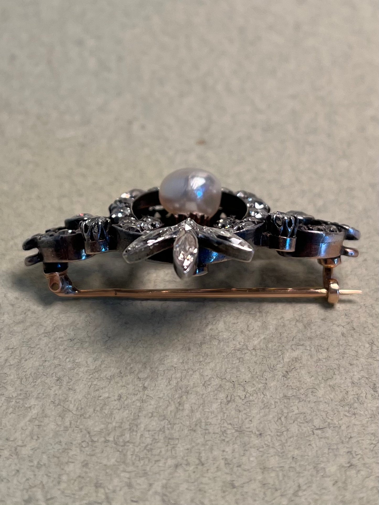 GIA Antique French Victorian Diamond and Natural Pearl Tiara Component Brooch