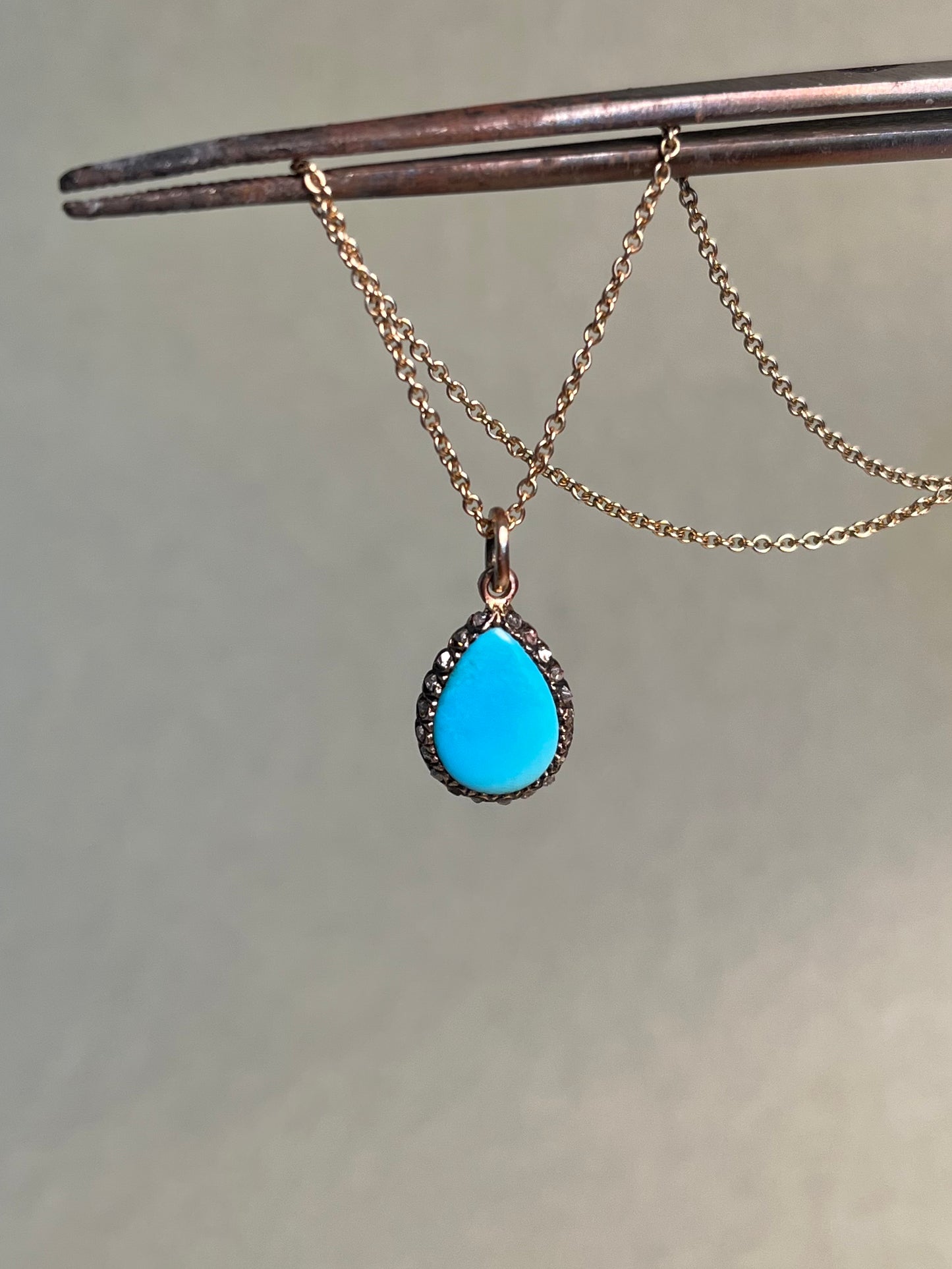 Victorian Turquoise and Rose Cut Diamond Teardrop Charm