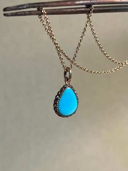 Victorian Turquoise and Rose Cut Diamond Teardrop Charm