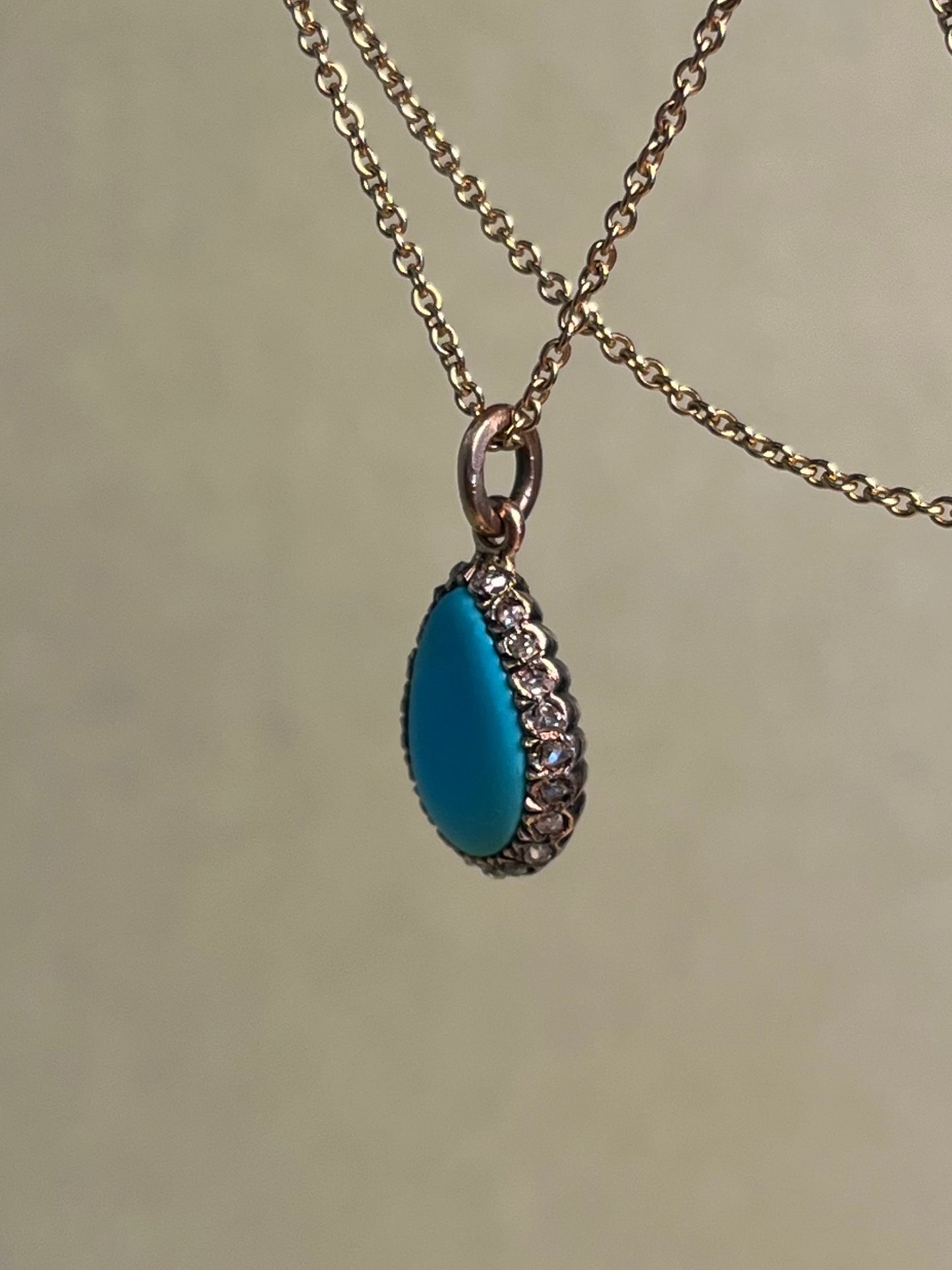 Victorian Turquoise and Rose Cut Diamond Teardrop Charm