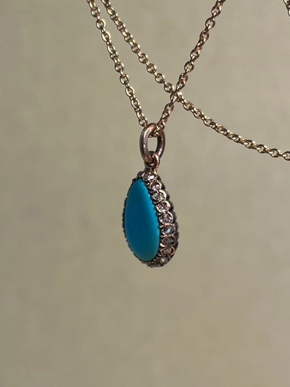 Victorian Turquoise and Rose Cut Diamond Teardrop Charm