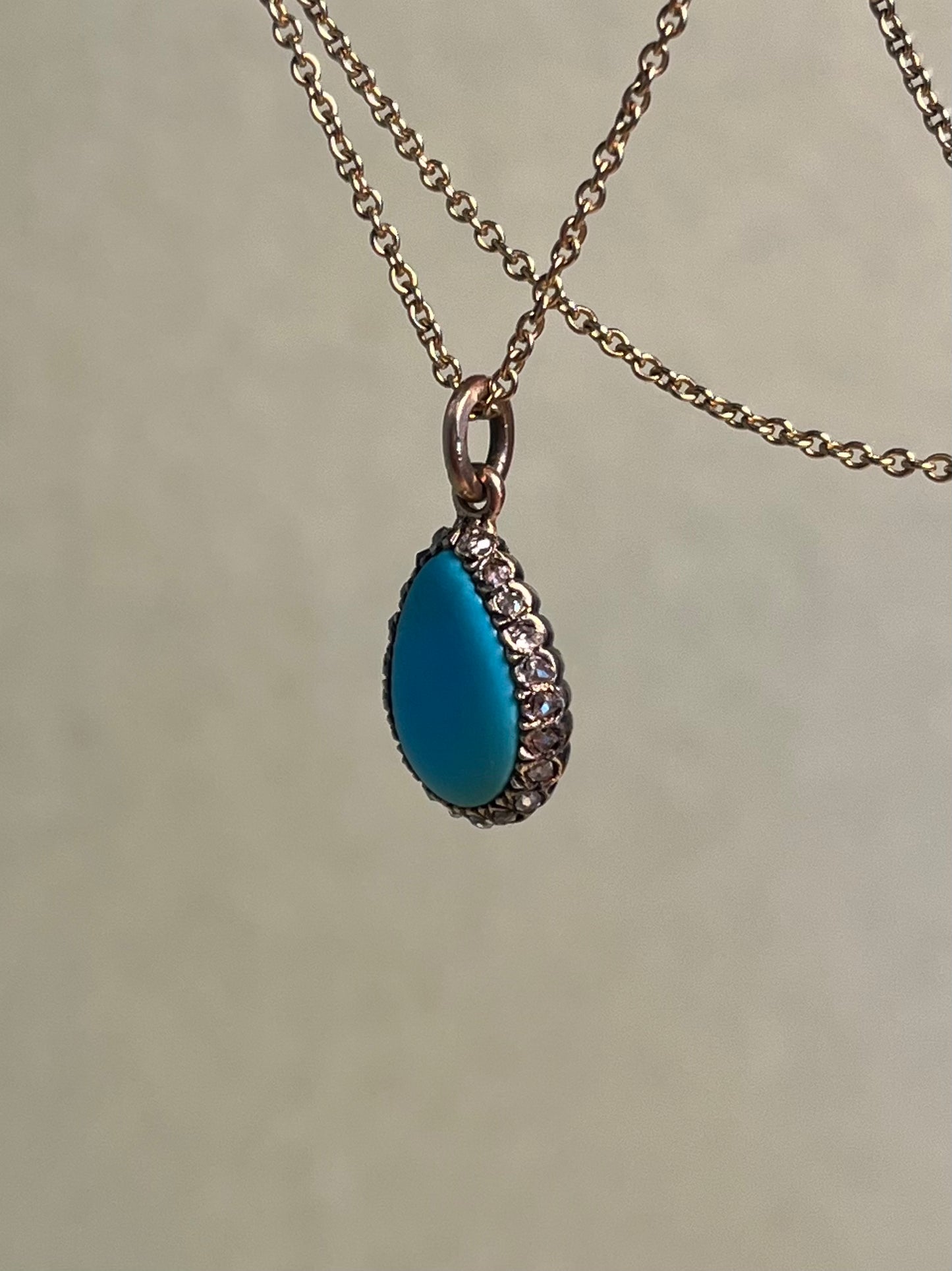 Victorian Turquoise and Rose Cut Diamond Teardrop Charm