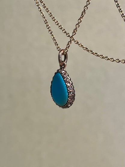 Victorian Turquoise and Rose Cut Diamond Teardrop Charm